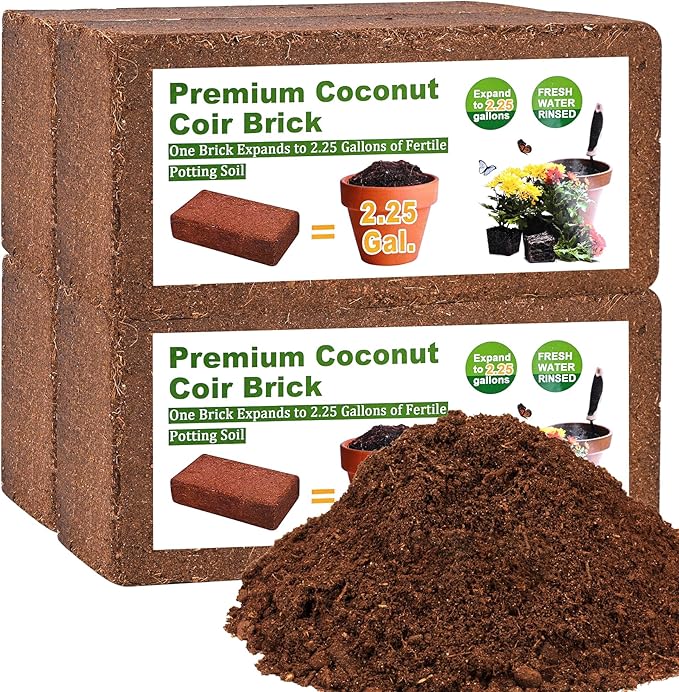 Organic Coco Coir 4 Pcs Compressed Coconut Coir Bricks Coconut Fiber Husk Substrate Mulch Coconut Bark Core Growing Medium Peat Moss Soil High Nutrition for Plants Gardening Seed Starting Soil Mix