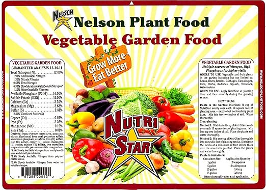 Nelson - All Vegetable Garden Plant Food, Granular Fertilizer, Multi-Purpose High Calcium Phosphorus Micronutrients in Ground, Gardens, Containers, & Greenhouses, NutriStar 12-14-11 (15 lb.)