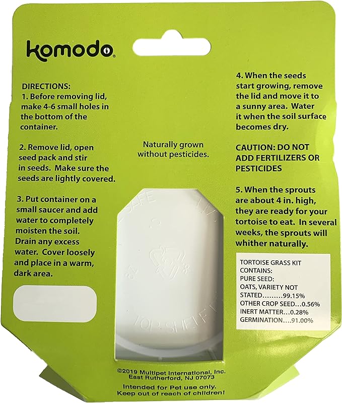 Komodo Grow Your Own Tortoise Grass Seed Kit | Grows Year Round | Fresh Addition for Tortoises Diet