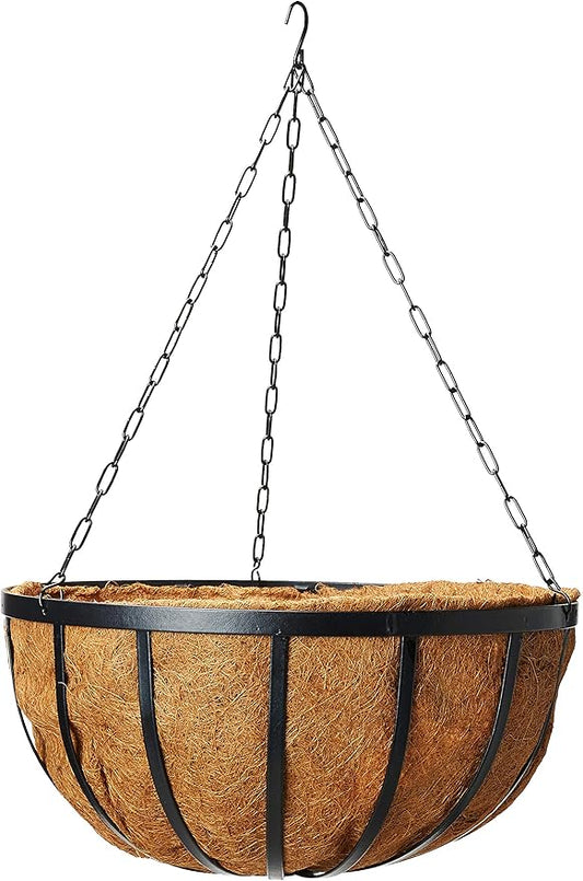 Arcadia Garden Products Coconut 1593 Solstice Round Hanging Basket Planter, 20-Inch, Black