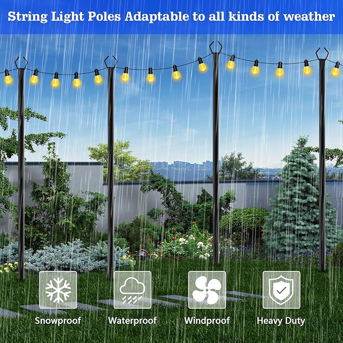 6 Pack String Light Poles,10 Ft Metal Poles with Fork for Outdoor String Lights,Outdoor Light Poles with Fork,Poles/Post/Stand for Outside,Patio,Deck,Backyard,Garden Wedding,Party