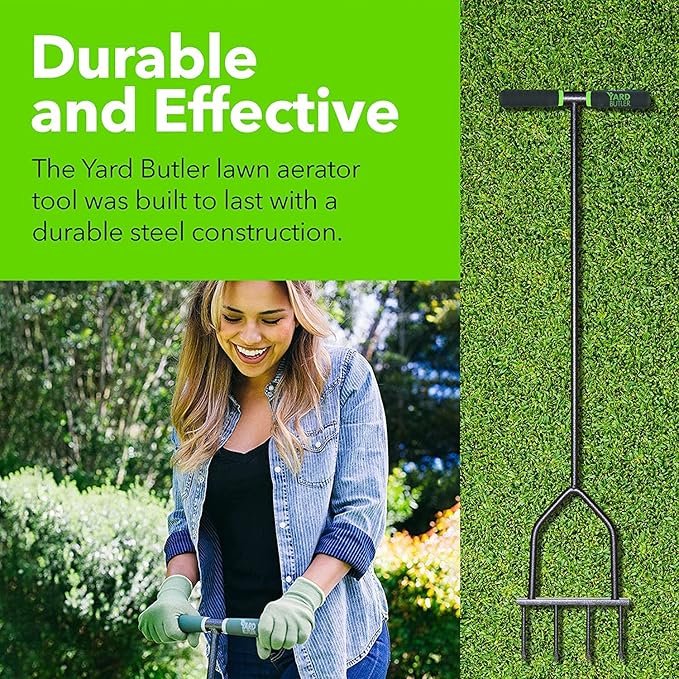 Yard Butler Spike Aerator - Durable Lawn Aerator for Easy Lawn Care & Healthy Growth - Prevent Lawn Damage by Breaking Up Compaction - Ergonomic Gardening Tool