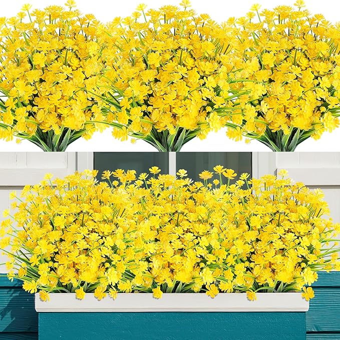 24 Bundles Artificial Flowers for Outdoor,UV Resistant No Fade Fake Plastic Flowers Faux Plants for Hanging Planters Decoration Indoor Outside Garden Porch Window Box Home Wedding Farmhouse