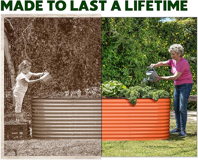 9-in-1 Galvanized Raised Garden Beds Outdoor // 8×2×2.5 ft Modular Planter for Gardening, Vegetables, Flowers // 32" Extra Tall Metal Raised Garden Bed (Orange) // Patented Design Planter Box
