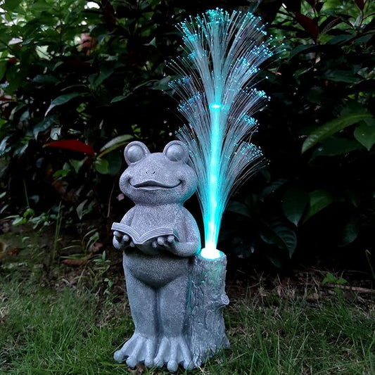 Frog Statue Solar Garden Decor,Resin Frog Statues and Colour Changing Optical Fiber Solar Lights,Outdoor Decoration for Balcony, Garden, Patio, Yard, Lawn,Gifts for Mom Grandma