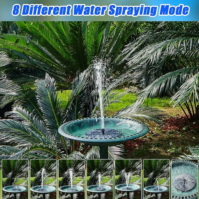 Solar Bird Bath Fountains Upgraded, 4W Solar Powered Water Fountain Pump with 4000 Battery, 7 Nozzles & 4 Fixers, Colorful LED Lights for Garden, Swimming Pool, Pond, and Outdoor Decor