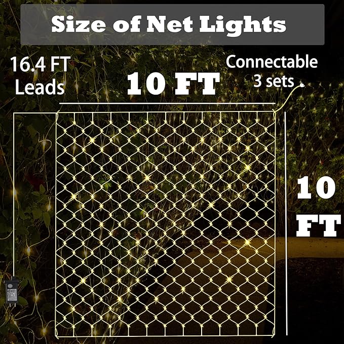 Eueasy LED Net Lights, 270 LED 10x10FT with Timer & 8 Lighting Modes, Outdoor Net Lights for Gazebo, Bush, Wedding, Holiday