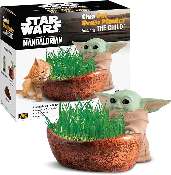 Chia Cat Grass Planter - Star Wars The Mandalorian The Child – Healthy Treat for Your Cat - Decorative Pottery Planter, Easy to Do and Fun to Grow, Novelty Gift, Perfect for Any Occasion.