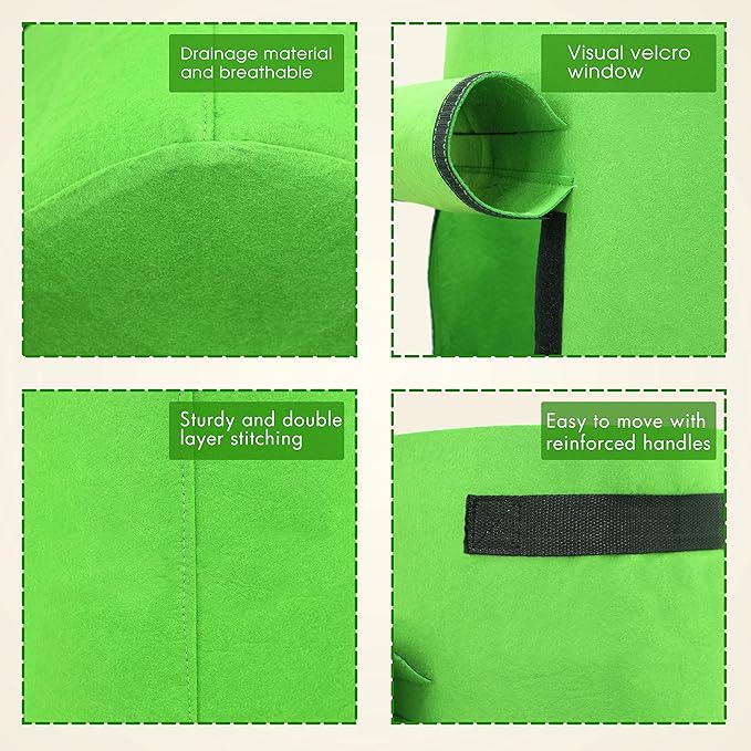 Gardzen 6 Pack BPA-Free 10 Gallon Vegetable Grow Bags with Access Flap and Handles, Suitable for Planting Potato, Taro, Beets, Carrots, Onions, Peanut