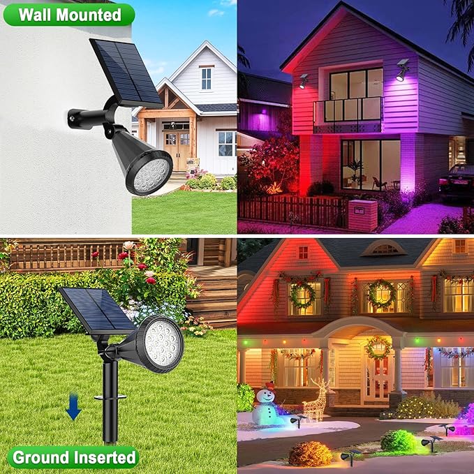 Solar Christmas Spot Lights Outdoor Waterproof Color Changing 180° Adjustable RGB Solar Powered Landscape Lights for Yard 7 Lighting Modes Solar Spotlights for Pathway Garden Outside (8 Pack)