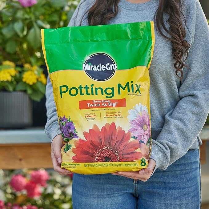 Miracle-Gro Potting Mix, For Container Plants, Flowers, Vegetables, Shrubs, Annuals, Perennials, Feeds up to 6 Months, 8 qt., 3-Pack