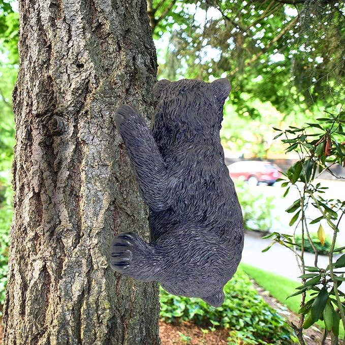 BestGiftEver Black Bear on a Tree Sculpture - Realistic Baby Bear Cub Tree-Mounted Ornament - Wildlife-Inspired Polyresin Garden Decor - Outdoor Bear Yard Decoration for Wildlife Lovers