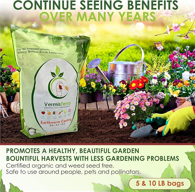 Premium Earthworm Castings - Organic 10 LB, Very fine, Low Moisture Content, Easy to Spread. Seed Starting, propgation, Improve Soil Structure, Natural Plant Hormones for Fertility