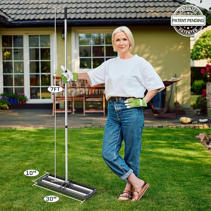 Updated Lawn Leveling Rake with Aluminum Rollers, Stainless Steel 30"x10" Levelawn Tool , Heavy-Duty Lawn Leveler with 80" Extended Handle, Yard Leveling Rake Suit for Garden, Golf Lawn, Farm