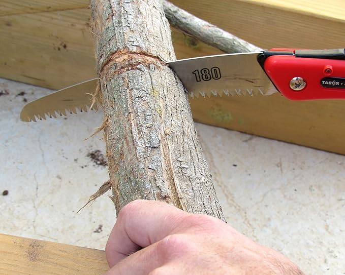 TABOR TOOLS Folding Saw with 8 Inch Curved Blade and Rugged Grip Handle, Hand Saw for Pruning Trees, Trimming Branches, Camping, Clearing Forest Trails. TTS25A. (Curved Blade 8 Inch)