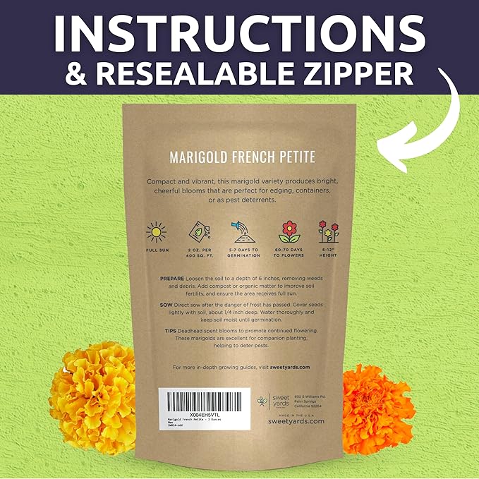 Marigold French Petite - Bulk 2 Ounce Pouch - 15,000 Flower Seeds for Planting - Tagetes patula