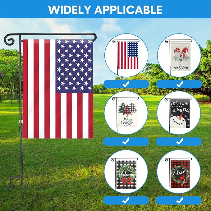 10 Pack Garden Flag Stand with Flag Stoppers and Clips, Black Powder Coated Weather Proof Garden Flag Pole Holder for Outdoor Garden Flag (Classic Style, 15.2 x 33.1 Inch)