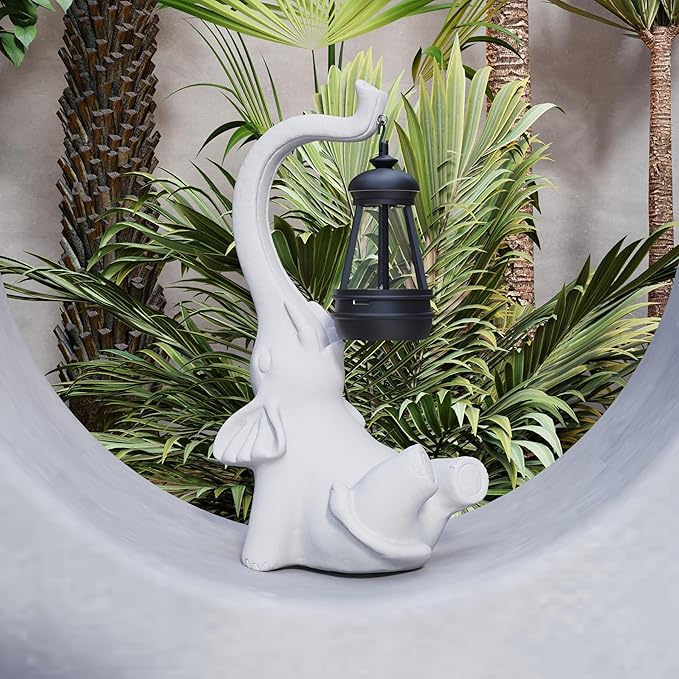 Statue Decoration, Figurine, Lawn Statue, Sculpture Ornament, Animal Figurine - Elephant Resin Statue with Lantern (Face Upward)