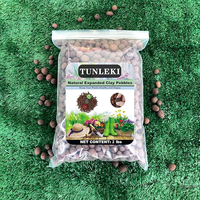 2Lbs Leca Expanded Clay Pebbles, 8-16mm Expanded Clay Aggregate, Natural Clay Pebbles for Hydroponic & Aquaponics Growing, Orchid Potting Mix, Hydroponics Supplies for Indoor Garden Plants