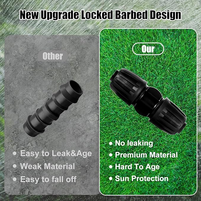 12pc 1/2 inch Irrigation Fittings Coupling,ANTI-DROP Lock Barbed Coupling For (1/2" ID x0.6-0.63" OD) Drip Tubing Drip Irrigation Fittings