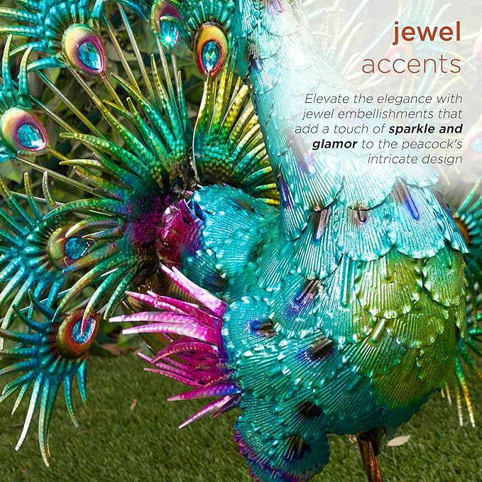 Alpine Corporation HEH376 Jumbo Sized Iron Majestic Peacock Decor, Elegant Garden & Patio Bird Statue, 55" H, Green