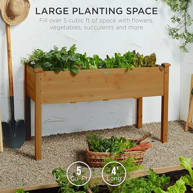 Best Choice Products 48x24x30in Raised Garden Bed, Elevated Wood Planter Box Stand for Backyard, Patio, Balcony w/Bed Liner, 200lb Capacity - Acorn Brown