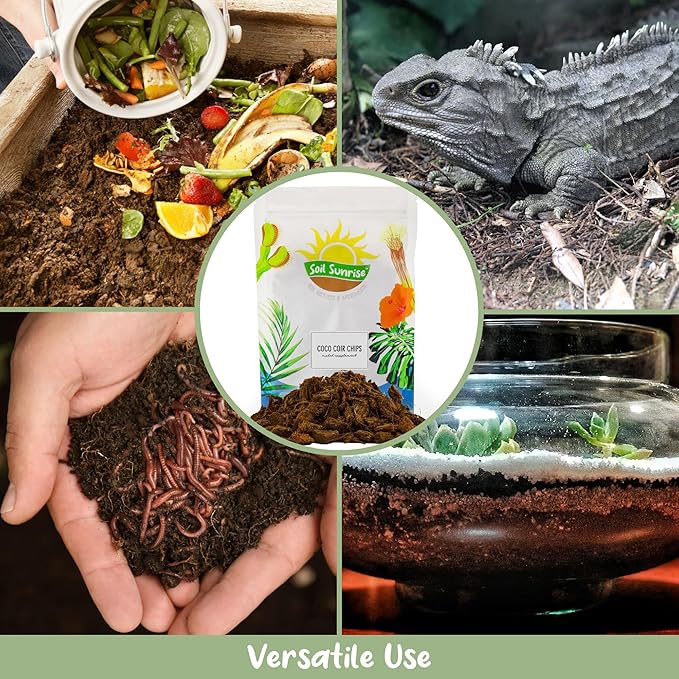 Loose Coco Coir Chips Mulch and Soil Amendment (8 Quarts); Premium Coconut Coir Substrate for Plants and Container Gardening