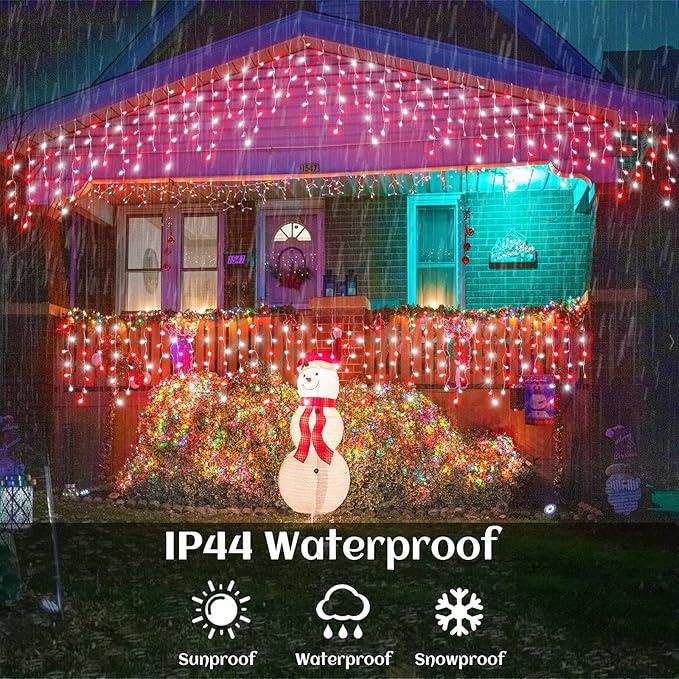 66ft Icicle Lights for Outside, Red and White Christmas Lights Outdoor Indoor, 640 LED Twinkle String Light with 120 Drops Short Curtain Light for Thanksgiving Room Home Wall Bedroom Window Decoration
