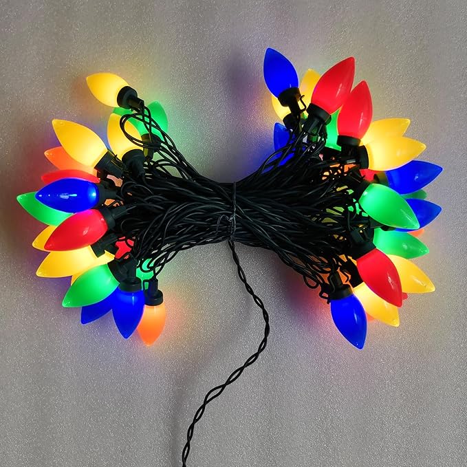 C9 Christmas Lights Outdoor 50 LED Multicolor Strawberry 34.5ft Waterproof Xmas String Light for Garden Yard Home Party Holiday Christmas Tree Indoor Decoration(Multicolor)