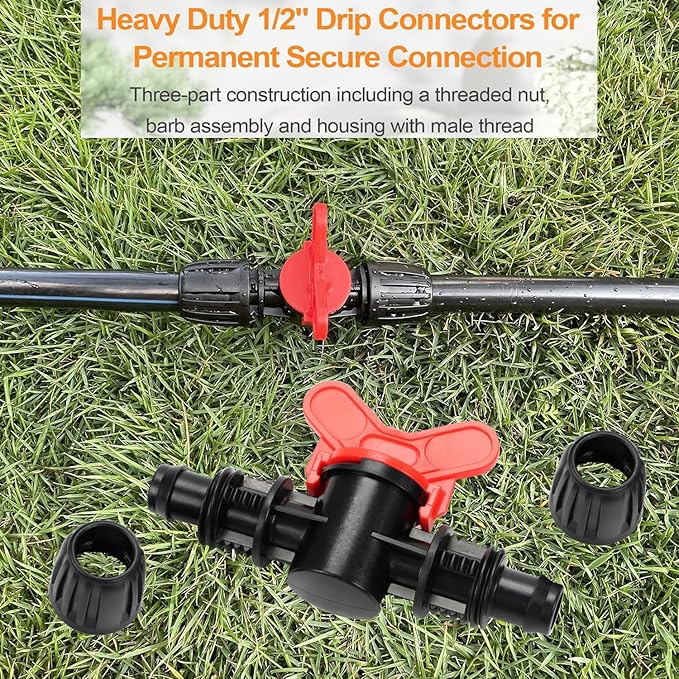 10Pcs Drip Switch Valve, In Line Barb Switch Valve for 1/2 Inch Drip Pipe (1/2" ID x0.64'' OD), Leak-Proof Direct Irrigation Component for Garden Systems
