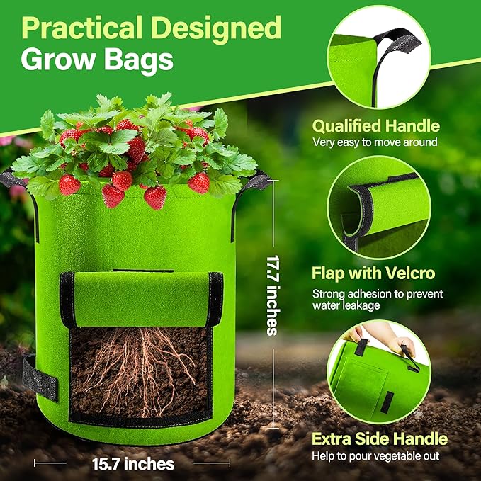 6 Pack Potato Grow Bags 15 Gallon with Flap, Grow Bags for Growing Potatoes, Duarable Fabric Garden Planter Pots with Harvest Window for Vegetable and Fruits, Black & Green