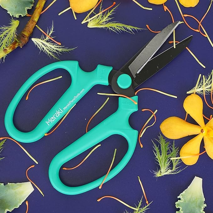 Meraki Flower Scissors Set of 3 / Garden Scissors with Black Carbon Steel Blades, 3 Sizes in Cool Analogous Colors