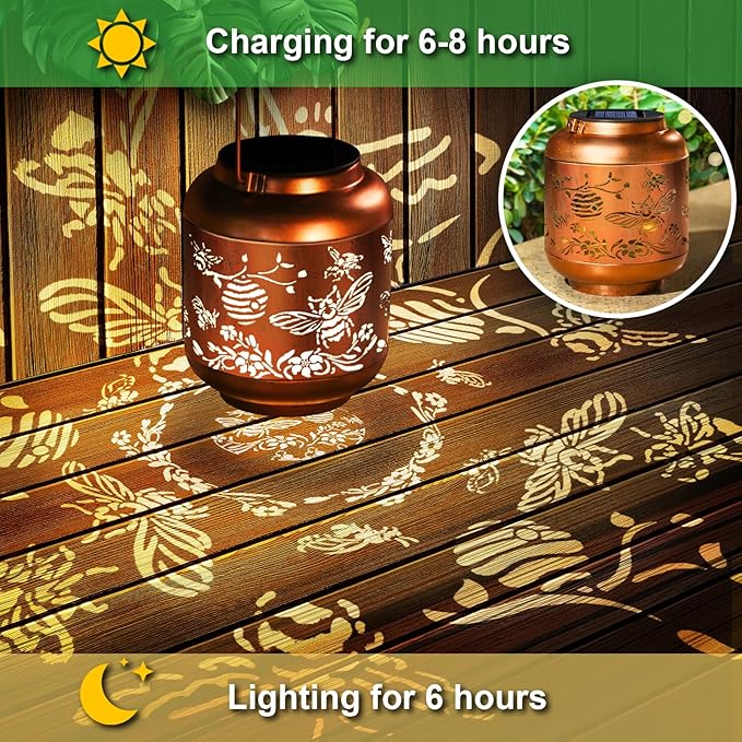 Gifts for Mothers Day Women Mom Grandma Solar Lantern Outdoor Waterproof Bee Garden Decor Hanging Solar Lights Yard Decorations Outdoor, Birthday Gifts for Mom, Backyard, Patio, Porch