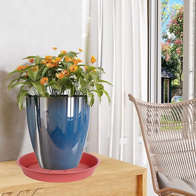 6 Pack of Plant Saucer Tray 9 10 inch, Heavy Duty Plastic Pot Plant Drip Trays Saucers for for Indoors Outdoor, Plant Water Tray for Planters 9-10" (10", Clay)