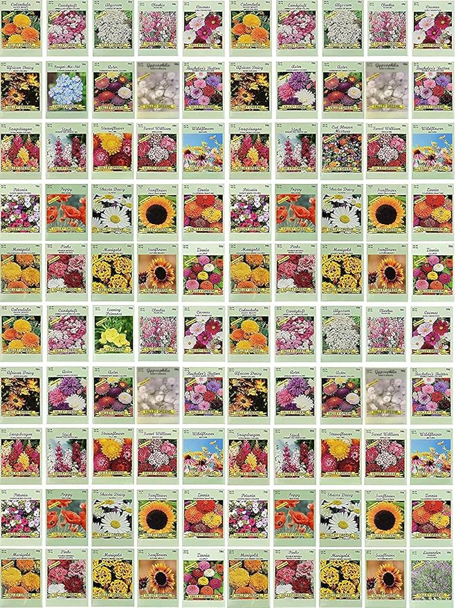 Black Duck Brand Set of 100 Flower Seed Packets! Flower Seeds in Bulk - Best Value Seeds - Great for Classrooms, Beginner Gardeners and Kids! - Deluxe Varieties! (100)