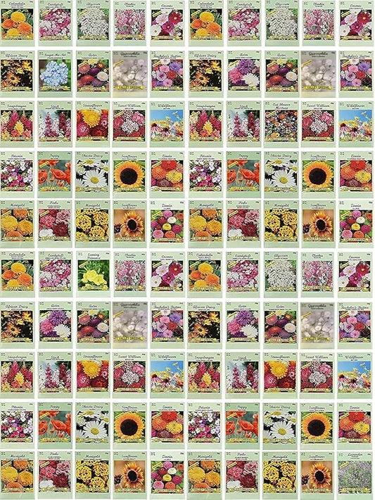 Black Duck Brand Set of 100 Flower Seed Packets! Flower Seeds in Bulk - Best Value Seeds - Great for Classrooms, Beginner Gardeners and Kids! - Deluxe Varieties! (100)