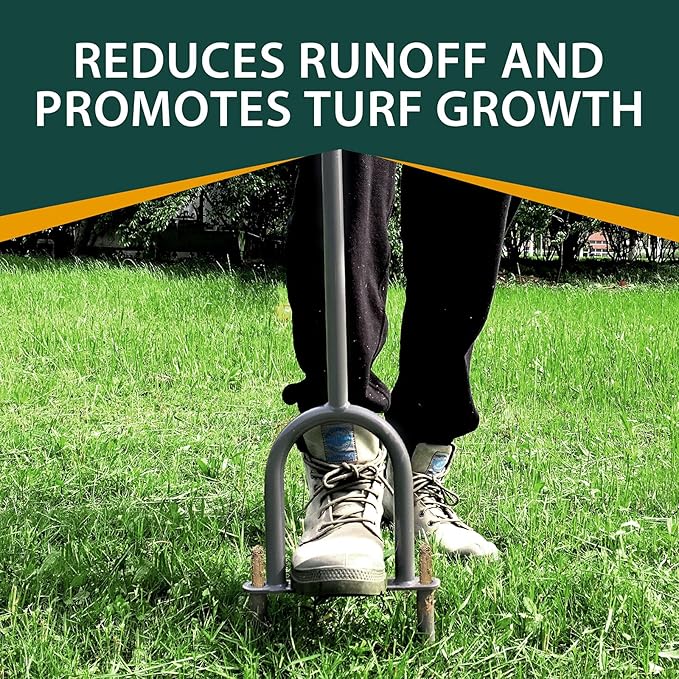 Walensee Lawn Coring Aerator, Manual Grass Dethatching Turf Plug, Core Aeration Tool Heavy Duty Aerator for Compacted Soils and Lawns to Prevent Lawn Run-Off and Soil Compaction