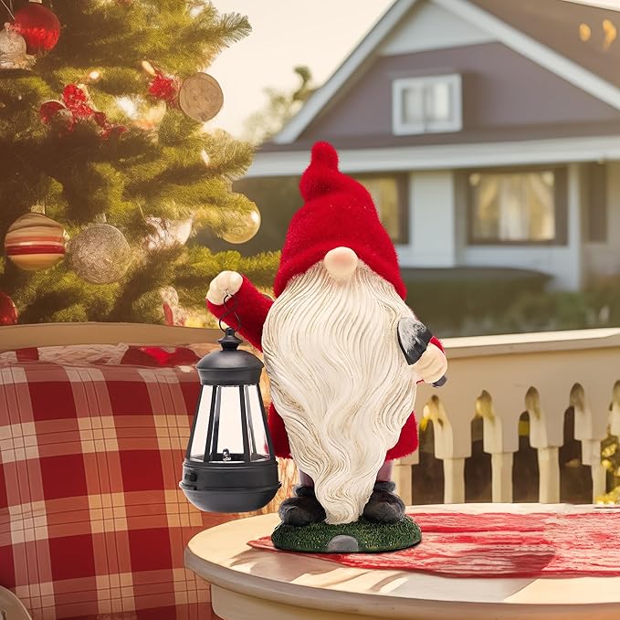 TERESA'S COLLECTIONS Valentines Gnomes for Outside, Resin Gnome Decorations with Solar Outdoor Lights for Garden Decor, Red Christmas Garden Sculptures & Statues for Patio, Gifts for Mom