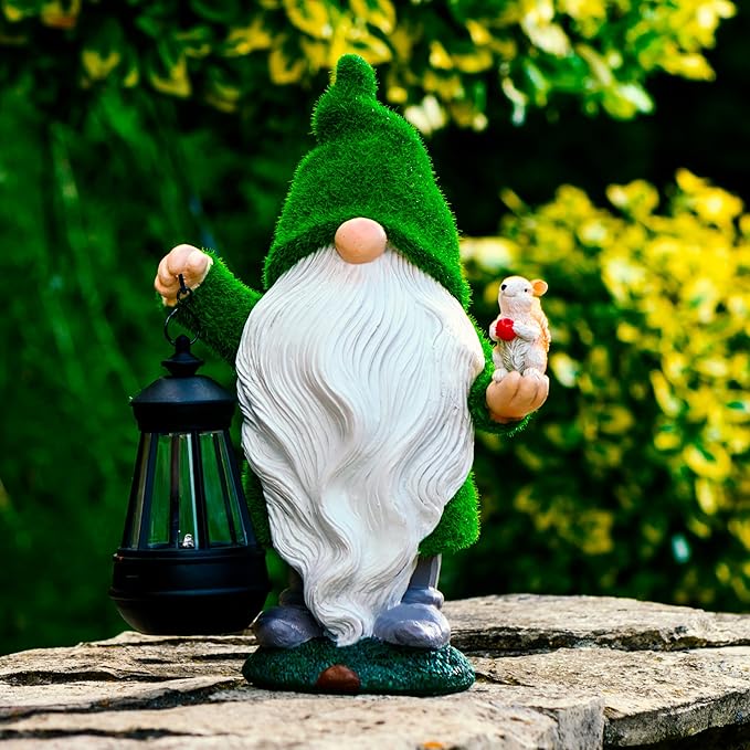 Garden Gnome with Squirrel 11.8, Gnomes with Solar Lantern, Garden Statues Outdoor Clearance, Garden Gnomes Outdoor Funny for Patio Decor, Fall Gnomes