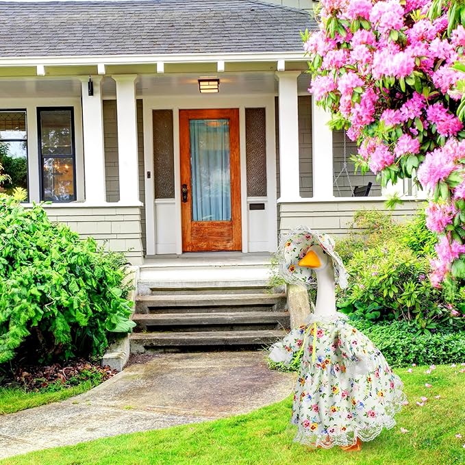 Spring Floral Goose Outfit Lawn Porch Goose Clothes 23" Lolita Spring Outdoor Patio Yard Lawn Art Decoration
