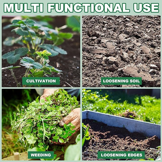 Triangle Garden Hoe, Carbon Steel Weed Remover Edger Lawn Tool with 57.5 Inches Stainless Steel Long Handle, Weed Puller Long Handle Hoe for Digging Weeding Hoeing Loosing Soil