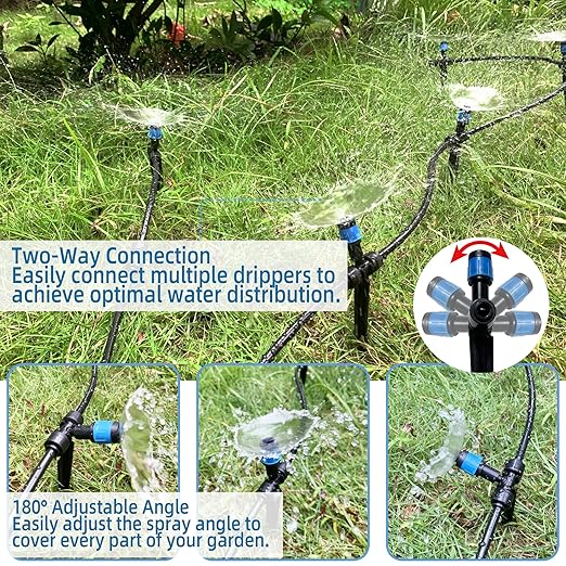 20PCS Push-to-Fit Drip Irrigation Emitters for 1/4 inch Irrigation Tubing,Two-Way Connection Adjustable Vortex Drip Emitters with Stake,Irrigation Dripper Sprinkler for Drip Irrigation System