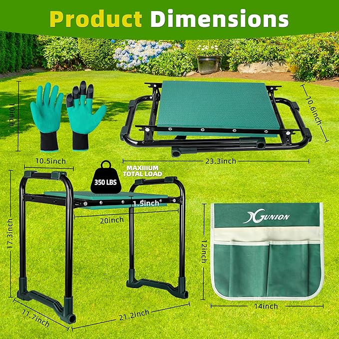 Garden Kneeler and Seat Garden Stool Heavy Duty Garden Kneeler Garden Kneeling Bench with Handles Garden Seat Comes with Tool Pouch & Gloves Gardening Gifts for Seniors Women & Men (Green)