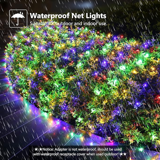 LYHOPE 12ft x 5ft 360 LED Christmas Net Lights, 8 Modes Low Voltage Green Wire Mesh Christmas Decorations Lights for Xmas Trees, Bushes, Wedding, Garden, Outdoor, Indoor Decor (Multicolor)