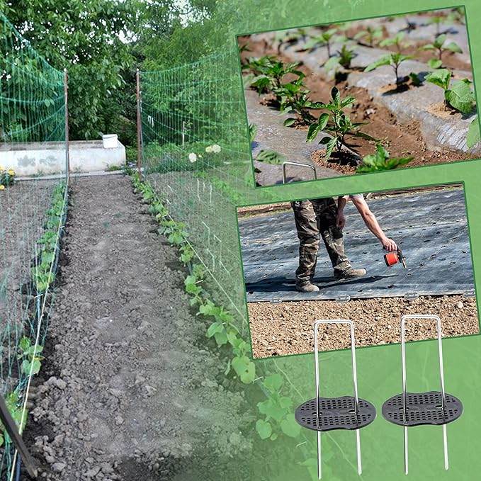 50 pcs 6 inch U-Shaped Landscape Staples and 50 pcs Fixing Gasket Sets, Garden Landscape Staples are Suitable for Outdoor Irrigation Hoses,Fixed Fences,Artificial Turf Nails and Tents.