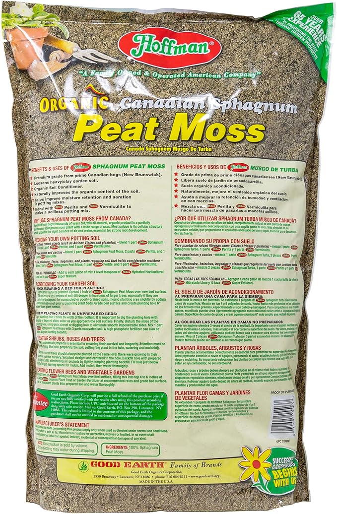 Hoffman 15503 Canadian Sphagnum Peat Moss, 10 Quarts