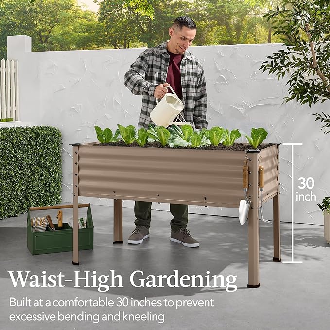 Best Choice Products 48x24x30in Galvanized Raised Garden Bed, Metal Elevated Planter Box, Vegetable Garden for Backyard, Patio, Balcony - Taupe