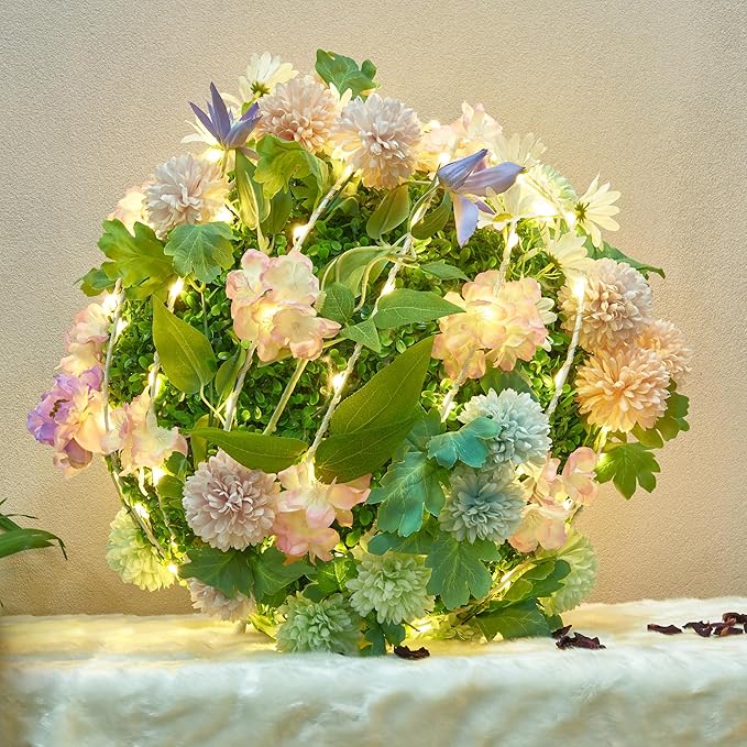 Christmas Ball Light Sphere, 10IN 48LED Hanging Tree Light and Pathway Lights with Hook and Stake, Foldable Metal Frame Light Ball for Outdoor Garden, UL Listed, Brown Frame, RGB