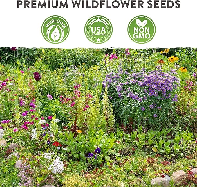 HOME GROWN 58,500+ Wildflower Seeds - Premium Birds & Butterflies Wildflower Seed Mix (2oz) Flower Garden Seeds - Bulk Wild Flowers: 23 Wildflowers Varieties of 100% Non-GMO Annual Flower Seeds