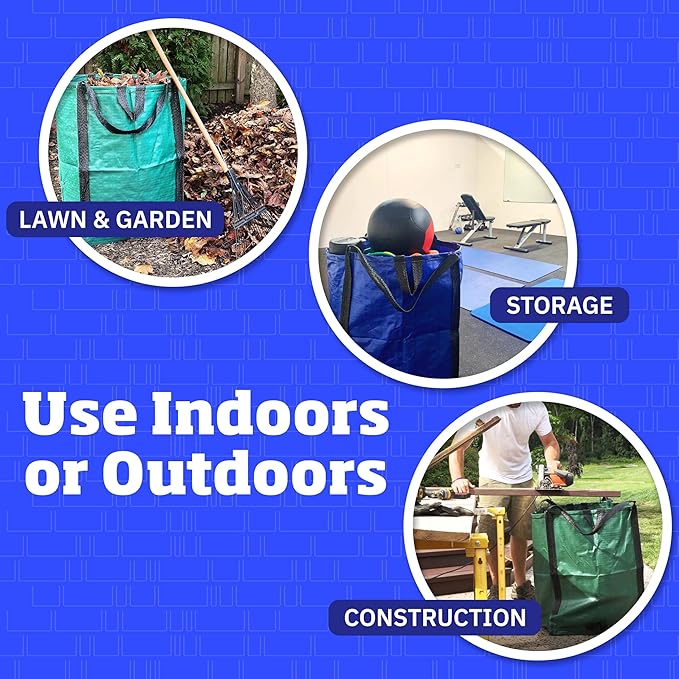 DURASACK Heavy Duty Home and Yard Waste Bag 48-Gallon Woven Polypropylene, Reusable Lawn and Leaf Garden Bag with Reinforced Carry Handles, Pop-Up Self-Standing Garbage Can, Multicolored, Pack of 3